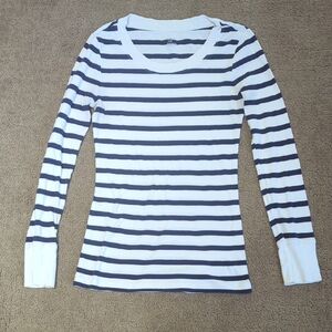 GAP Super Soft Cotton Navy And Ivory Striped Stretch Long Sleeve Tee
